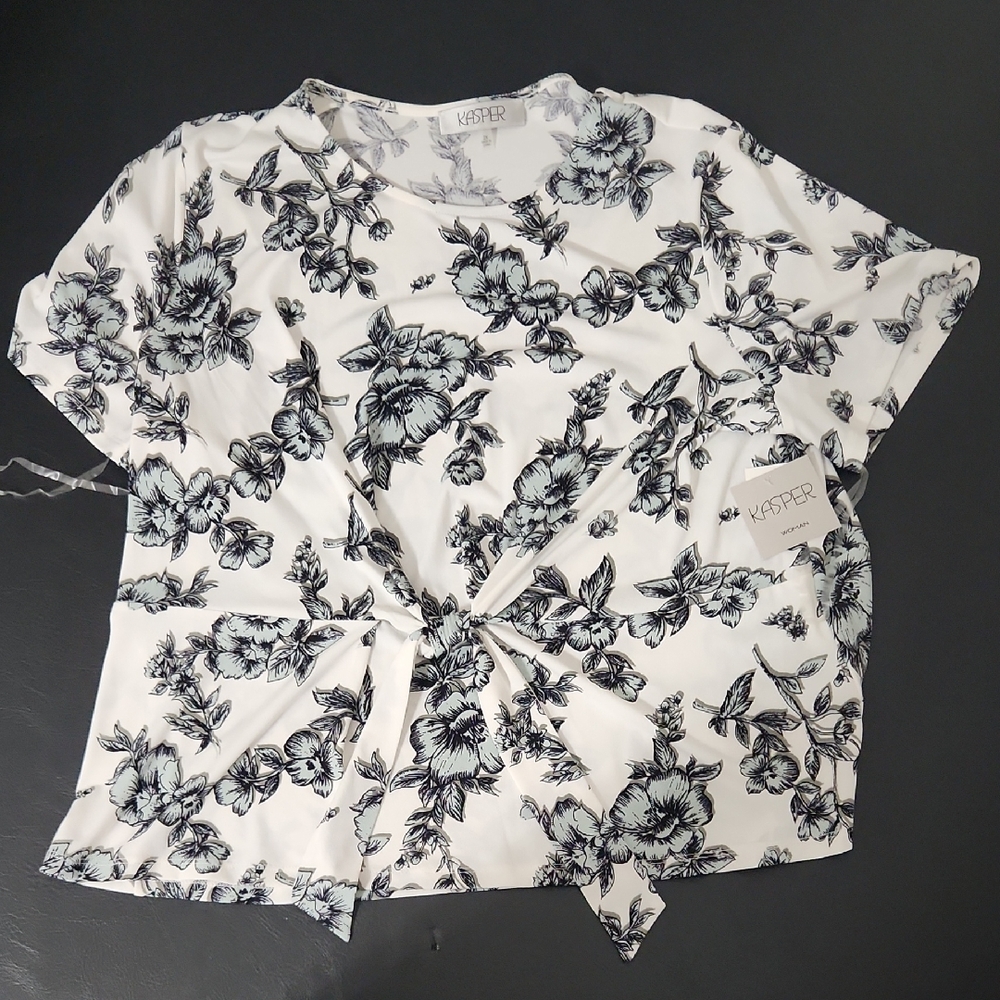 Kasper Black and White Floral Blouse